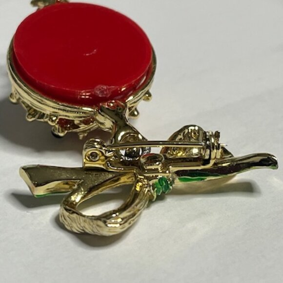 VTG Christmas Ball Ornament Brooch Enamel & Acrylic Movable Brooch Pin 1"x2.25 - Picture 8 of 13